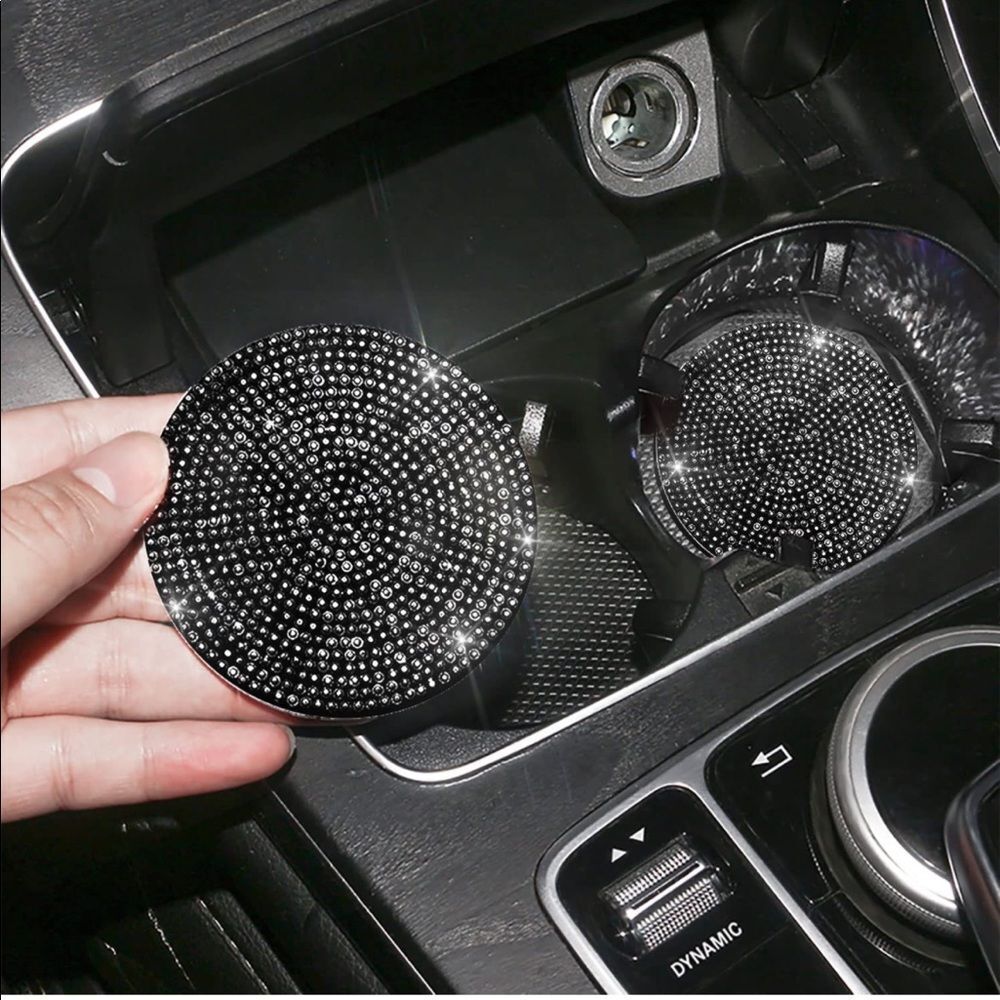 Black Bling Rhinestone Car Coasters for Cup Holder 2 Pack - Picture 1 of 6